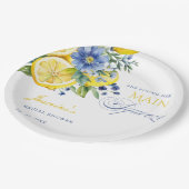Lemon Blue Floral Citrus Brautparty Pappteller (Schrägansicht)