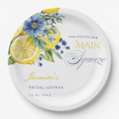 Lemon Blue Floral Citrus Brautparty Pappteller (Vorderseite)