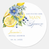 Lemon Blue Floral Citrus Brautparty Runder Aufkleber (Vorderseite)