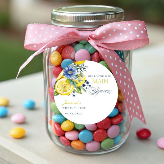 Lemon Blue Floral Citrus Brautparty Runder Aufkleber