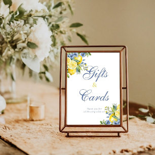 Lemon Blue Floral Citrus Bridal Geschenk und Karte Poster