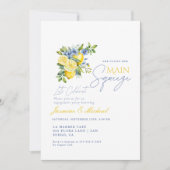 Lemon Blue Floral Citrus Engagement Party Einladung (Vorderseite)