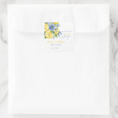 Lemon Blue Floral Citrus Engagement Party Quadratischer Aufkleber (Tasche)