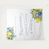 Lemon Blue Floral Citrus Engagement Party Willkomm Wandteppich (Vorderseite (Horizontal))