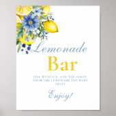 Lemon Blue Floral Citrus Lemonad Bar Sign Poster (Vorne)