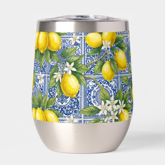 Lemon Blue French Country Watercolor Tile (Vorderseite)