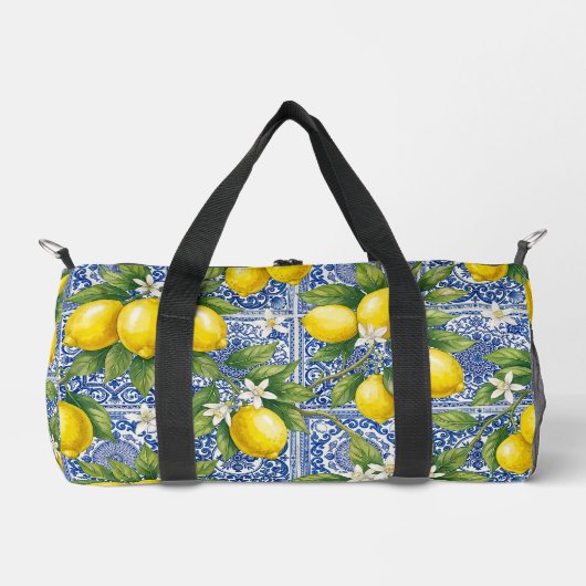 Lemon Blue French Country Watercolor Tile Duffle Bag (Vorderseite)