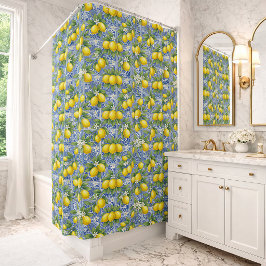 Lemon Blue French Country Watercolor Tile  Duschvorhang