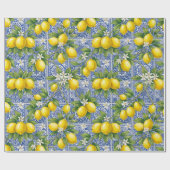 Lemon Blue French Country Watercolor Tile Geschenkpapier (Flach)