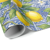Lemon Blue French Country Watercolor Tile Geschenkpapier (Rolleneckpunkt)