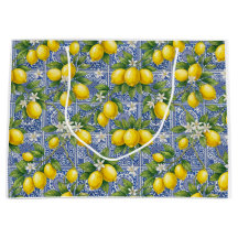 Lemon Blue French Country Watercolor Tile