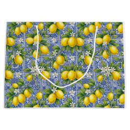 Lemon Blue French Country Watercolor Tile Große Geschenktüte