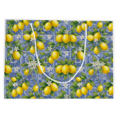 Lemon Blue French Country Watercolor Tile Große Geschenktüte (Rückseite)