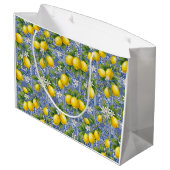 Lemon Blue French Country Watercolor Tile Große Geschenktüte (Rückseite Schrägansicht)
