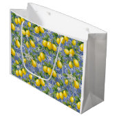 Lemon Blue French Country Watercolor Tile Große Geschenktüte (Vorderseite Schrägansicht)