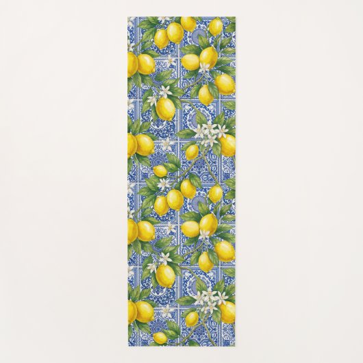 Lemon Blue French Country Watercolor Tile Yogamatte (Vorderseite)