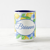 Lemon Blue Gingham Cotattcore Personalisierte Mug Tasse (Zentrum)