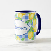 Lemon Blue Gingham Cotattcore Personalisierte Mug Tasse (VorderseiteRechts)