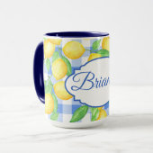 Lemon Blue Gingham Cotattcore Personalisierte Mug Tasse (Vorderseite Links)