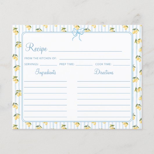 Lemon Blue Italia Brautparty Rezept Karte (Vorderseite)
