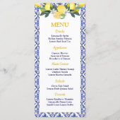 Lemon Blue Italian Tiles Brautparty Wedding Menükarte (Vorderseite)