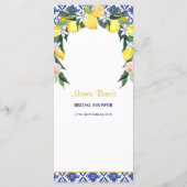 Lemon Blue Italian Tiles Brautparty Wedding Menükarte (Rückseite)