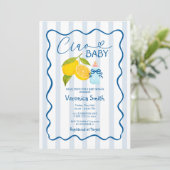Lemon Blue Italy Ciao Baby Showeinladung Einladung (Stehend Vorderseite)