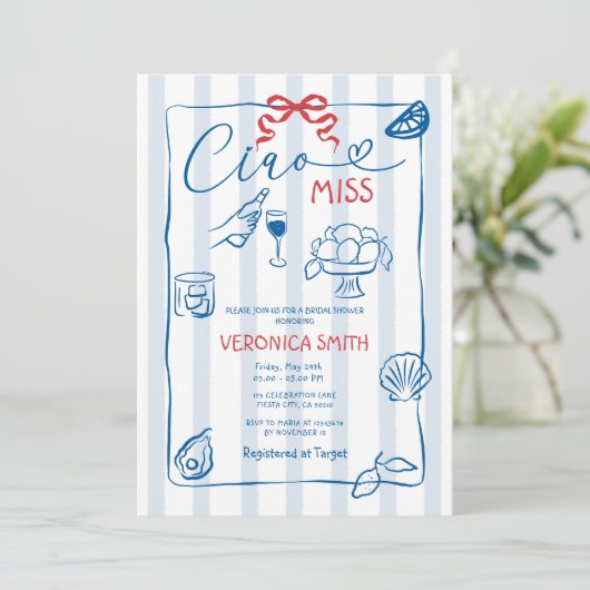 Lemon Blue Italy Ciao Miss Brautparty Einladung (Stehend Vorderseite)