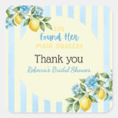 Lemon Blue Main Squeeze Brautparty Quadratischer Aufkleber (Vorderseite)
