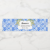 Lemon Blue Mediteran Kachel Italienische Hochzeit Wasserflaschenetikett (Einzelnes Label)