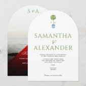 Lemon Blue Mediteranean Garden Green Wedding Einladung (Vorne/Hinten)