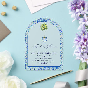 Lemon Blue Mediteranean Tiles Garden Brautparty Acryleinladungen