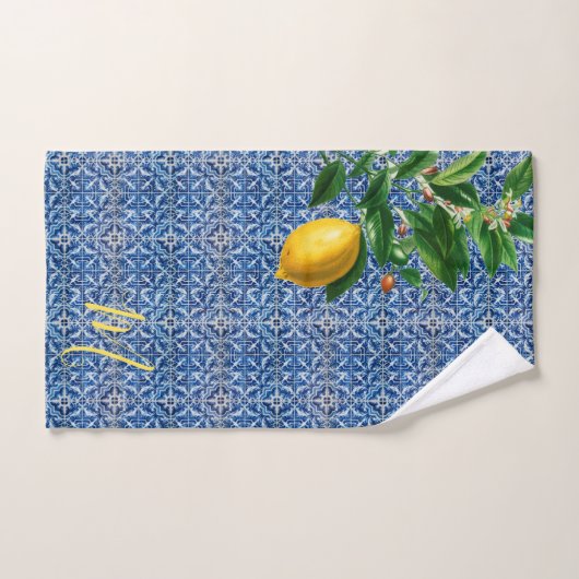 Lemon Blue Mediterranean Theme Badhandtuch Set (Handtuch)
