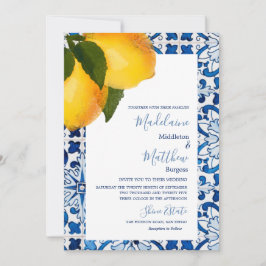Lemon Blue Mediterranean Tile Chic Stilvolle Hochz Einladung