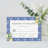 Lemon Blue Mediterranean Wedding RSVP Meetings Karte (Stehend Vorderseite)