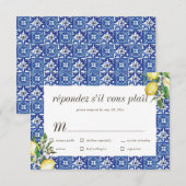 Lemon Blue Mediterranean Wedding RSVP Meetings Karte (Vorne/Hinten)