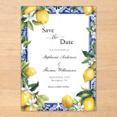 Lemon Blue Mediterranean Wedding The Save Date Acryleinladungen (Vorderseite)