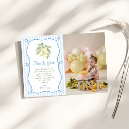 Lemon Blue Stripes Birthday Flat Thank You Card Dankeskarte