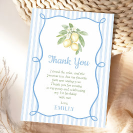 Lemon Blue Stripes Birthday Flat Thank You Card Dankeskarte