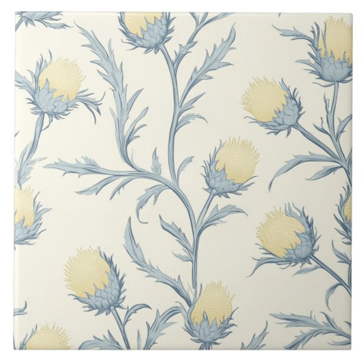 Lemon Blue Thistle Blume Muster Fliese (Vorderseite)
