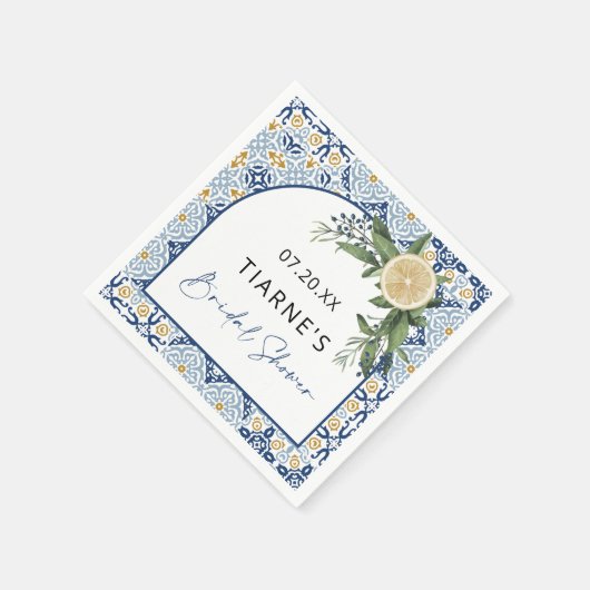 Lemon Blue Tile Custom Citrus Brautparty Serviette (Ecke)