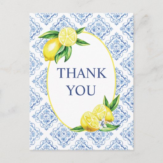 Lemon Blue Tile Italienisch Danke Postcard Postkarte (Vorderseite)
