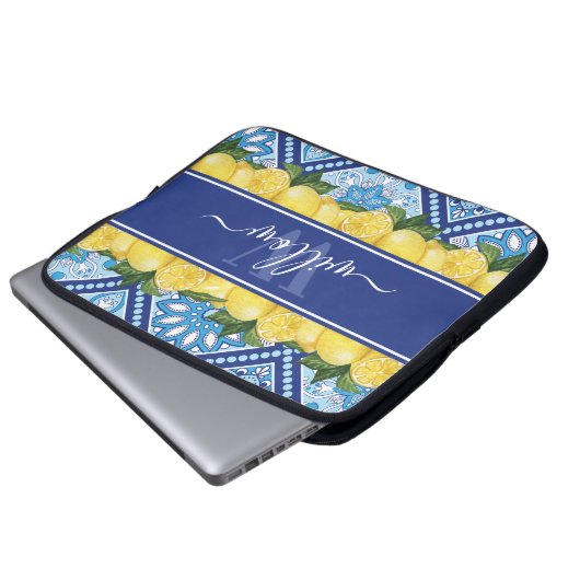 Lemon Blue Tile Laptopschutzhülle (Vorne Knopf)