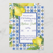 Lemon Blue Tile Mediterranean Geburtstagsaufenthal Einladung (Vorne/Hinten)