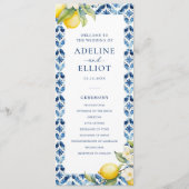 Lemon Blue Tile Mediterranean Wedding Programm (Vorderseite)