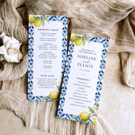 Lemon Blue Tile Mediterranean Wedding Programm