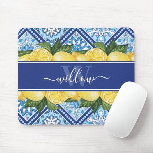 Lemon Blue Tile Mousepad (Mit Mouse)