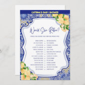 Lemon Blue Tiles Baby Shower - Bearbeitbarer Name, Einladung (Vorne/Hinten)