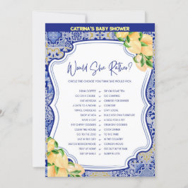 Lemon Blue Tiles Baby Shower - Bearbeitbarer Name, Einladung