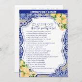 Lemon Blue Tiles Baby Shower - Bearbeitbarer Name, Einladung (Vorne/Hinten)